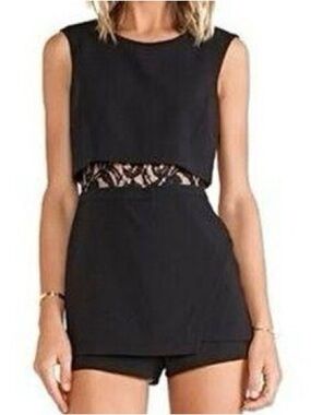 BCBGMaxAzria Black Lace Insert Sleeveless Romper